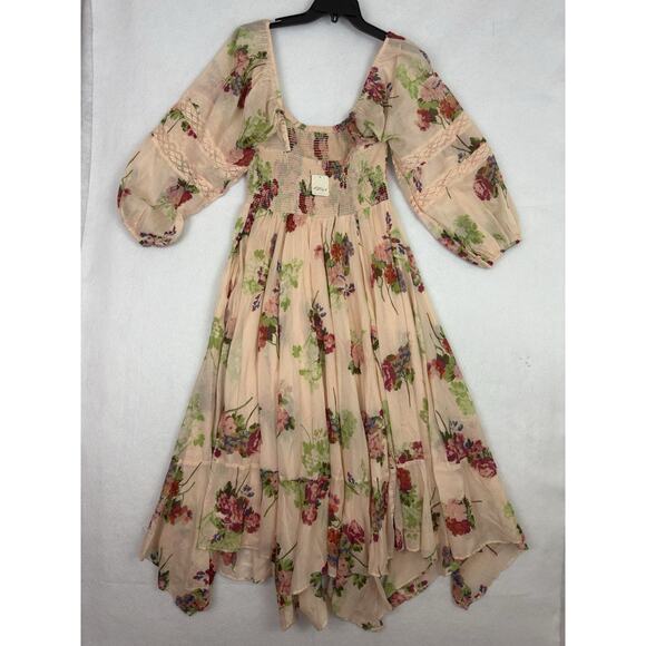 Morning Glory Smocked Floral Maxi Dress Pink M NWT - Picture 8 of 14